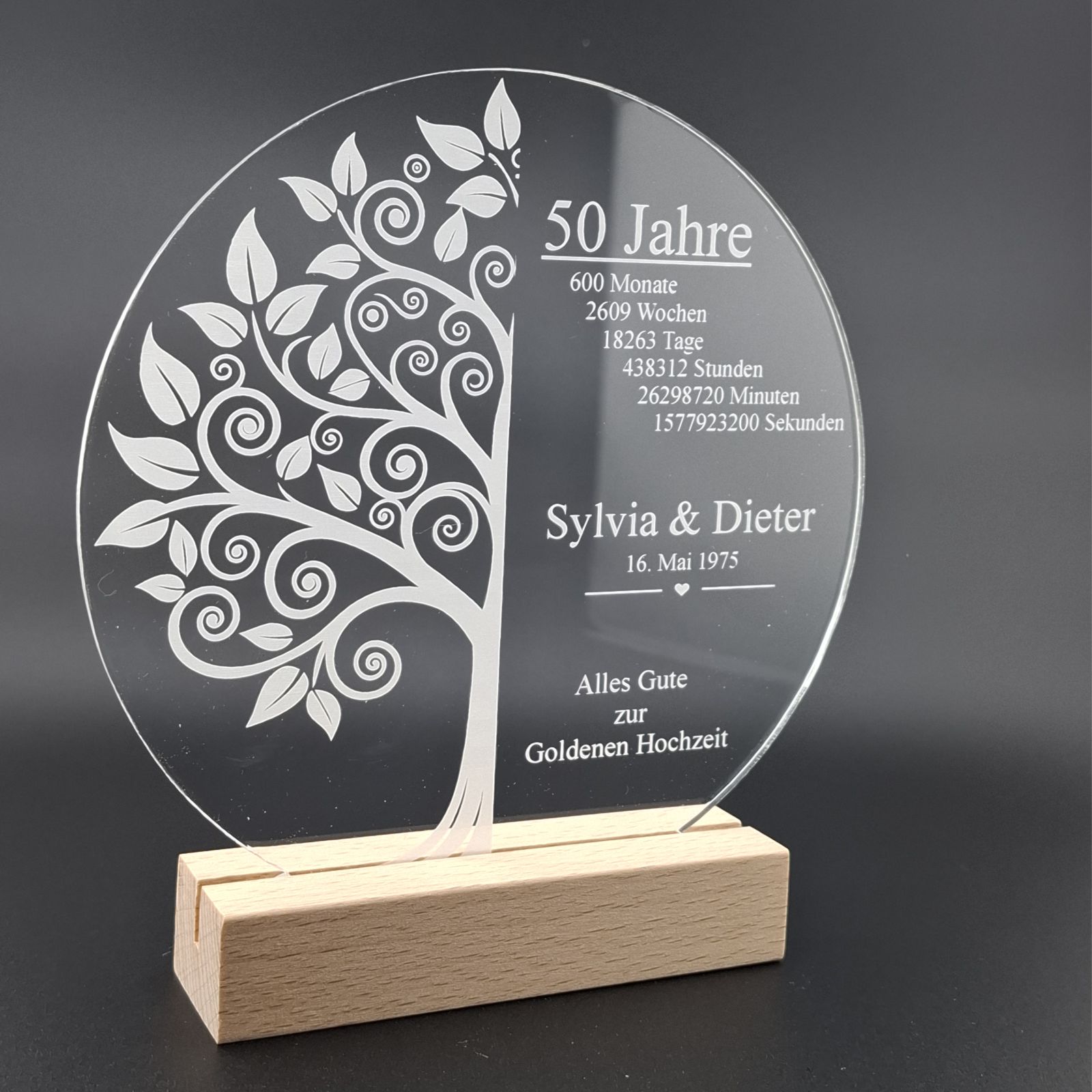 Goldene Hochzeit Geschenk: Acryl-Aufsteller Lebensbaum