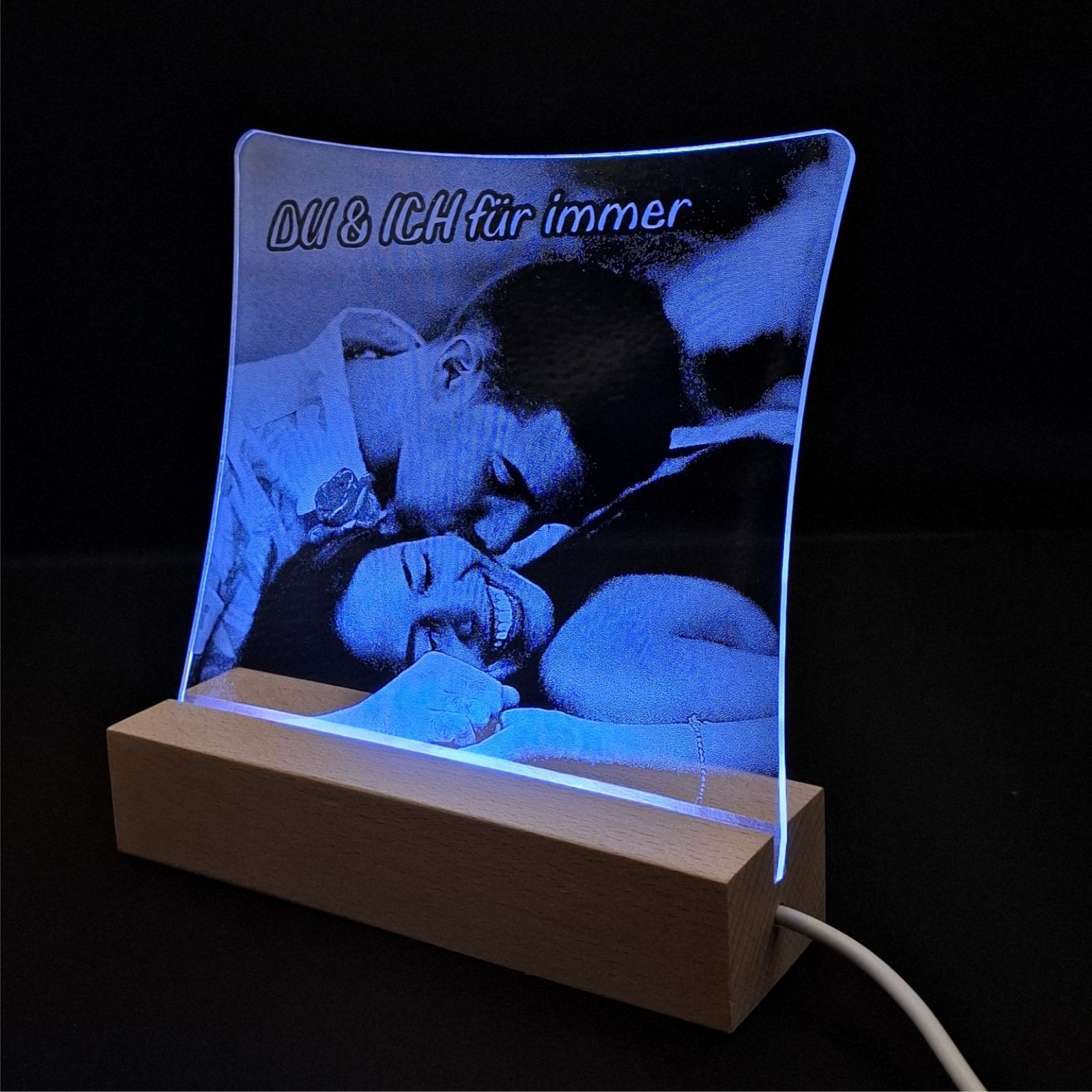 Fotogravur auf Acryl mit USB-LED Sockel - mit Farbwechselfunktion